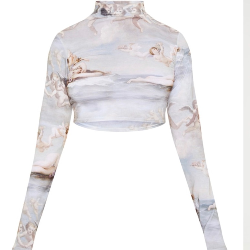 PLT grey High Neck Long Sleeve Crop top with tags